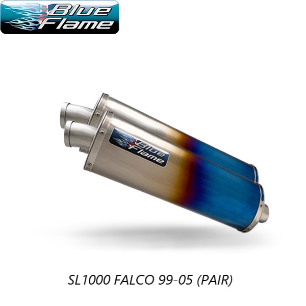 APRILIA SL1000 FALCO 1999-2005 PAIR-BLUEFLAME COLOURED TITANIUM SINGLE PORT EXHAUSTS