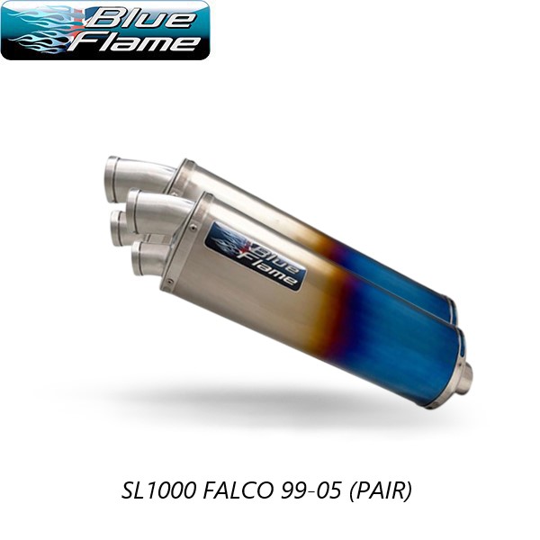 APRILIA SL1000 FALCO 1999-2005 PAIR-BLUEFLAME COLOURED TITANIUM TWIN PORT EXHAUSTS