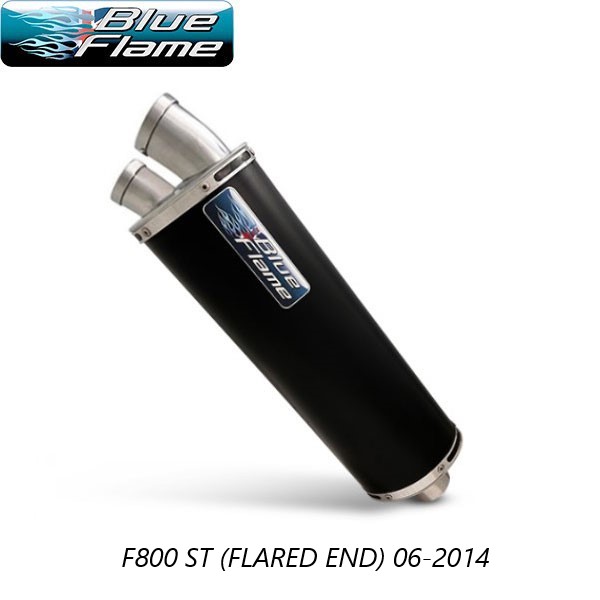 BMW F800 ST (FLARED END) 2006-2014 BLUEFLAME SATIN BLACK TWIN PORT EXHAUST SILENCER
