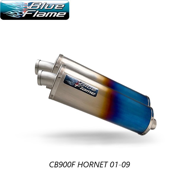 HONDA CB900F HORNET 2001-2008 PAIR-BLUEFLAME COLOURED TITANIUM SINGLE PORT EXHAUSTS