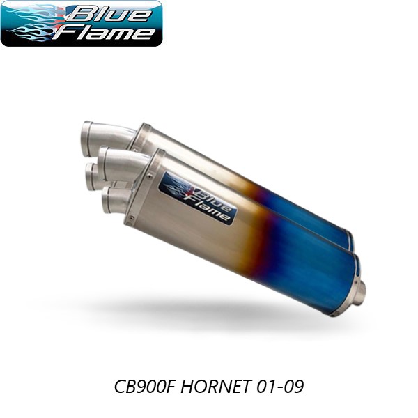 HONDA CB900F HORNET 2001-2008 PAIR-BLUEFLAME COLOURED TITANIUM TWIN PORT EXHAUSTS