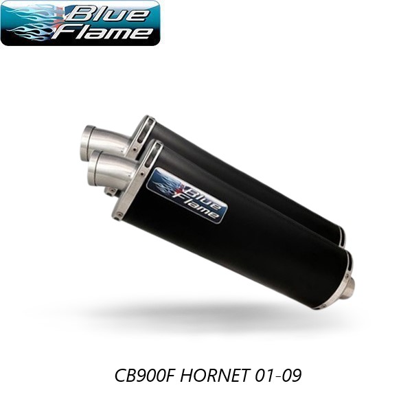 HONDA CB900F HORNET 2001-2008 PAIR-BLUEFLAME SATIN BLACK SINGLE PORT EXHAUSTS