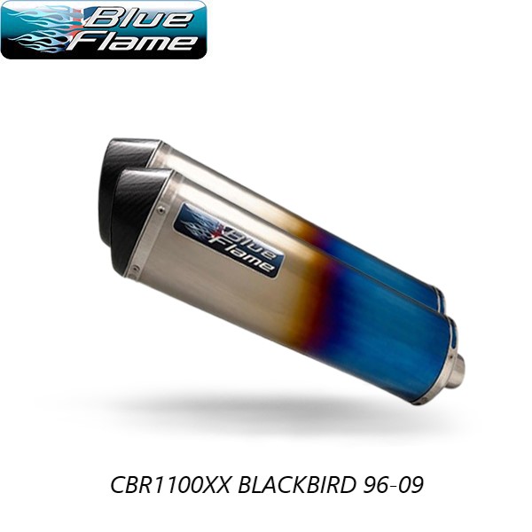 HONDA CBR1100XX BLACKBIRD 1996-2007 PAIR-BLUEFLAME COLOURED TITANIUM WITH CARBON TIP EXHAUSTS