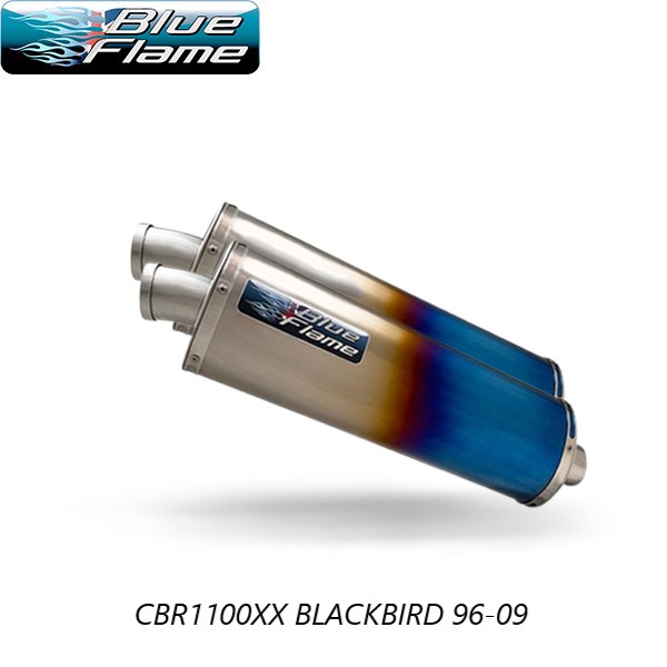 HONDA CBR1100XX BLACKBIRD 1996-2007 PAIR-BLUEFLAME COLOURED TITANIUM SINGLE PORT EXHAUSTS
