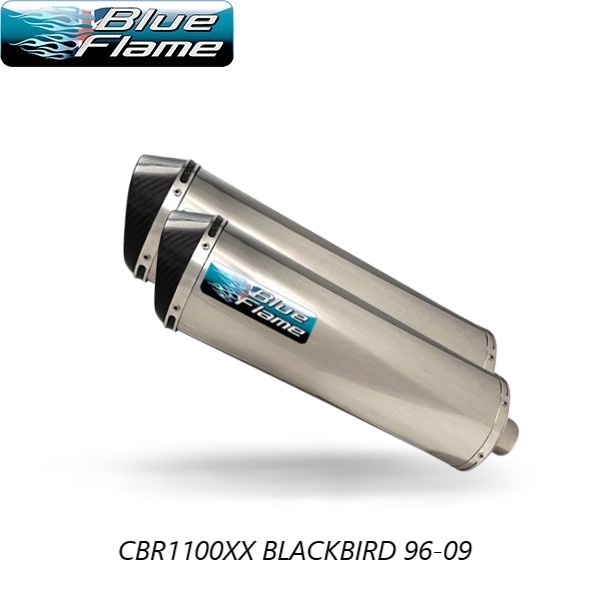 HONDA CBR1100XX BLACKBIRD 1996-2007 PAIR-BLUEFLAME STAINLESS STEEL WITH CARBON TIP EXHAUSTS