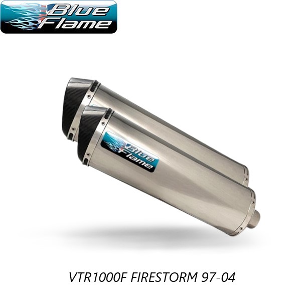 HONDA VTR1000 FIRESTORM 1997-2004 PAIR-BLUEFLAME STAINLESS STEEL WITH CARBON TIP EXHAUSTS