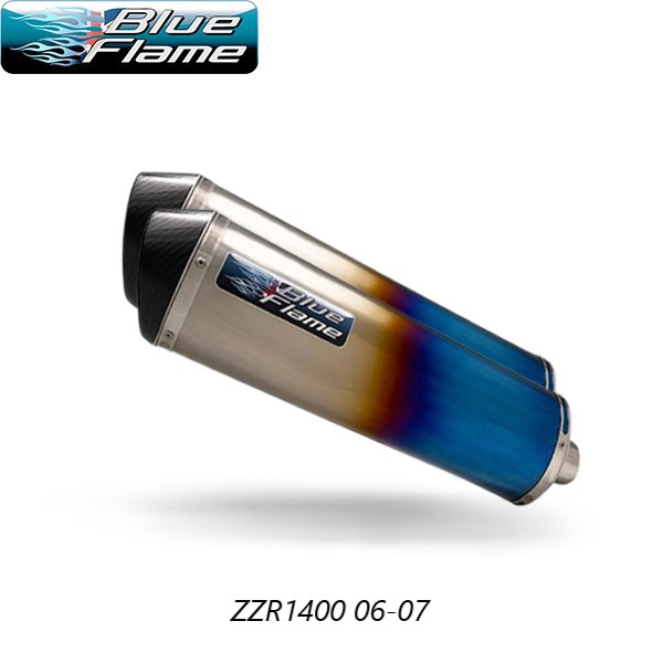 KAWASAKI ZZR1400 2006-2007 PAIR-BLUEFLAME COLOURED TITANIUM WITH CARBON TIP EXHAUSTS