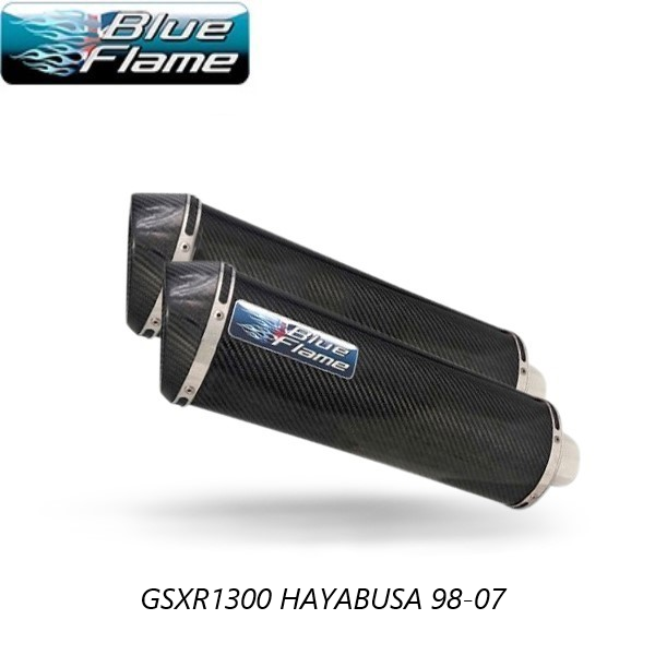 SUZUKI GSXR1300 HAYABUSA 1998-2007 PAIR-BLUEFLAME CARBON EXHAUSTS SILENCERS MUFFLERS