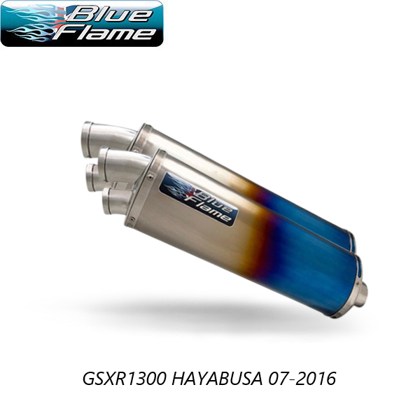 SUZUKI GSXR1300 HAYABUSA 2007-2016 PAIR-BLUEFLAME COLOURED TITANIUM TWIN PORT EXHAUSTS 