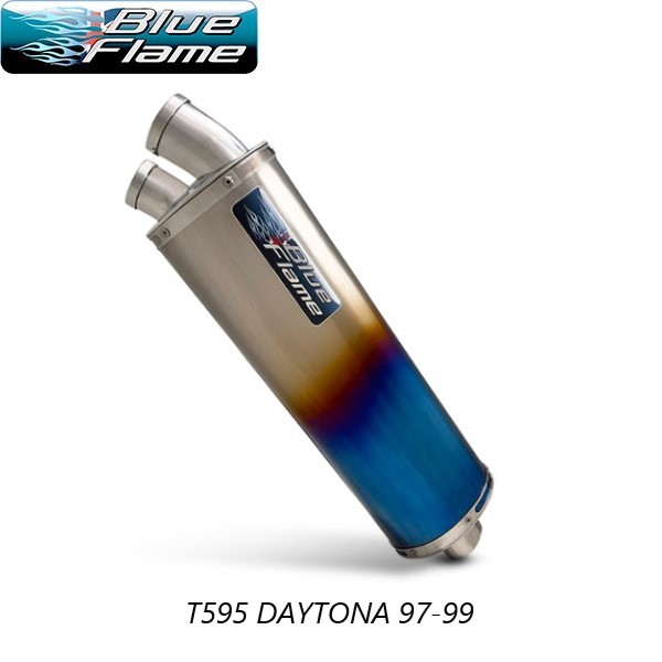 TRIUMPH T595 DAYTONA 1997-1999 BLUEFLAME COLOURED TITANIUM TWIN PORT EXHAUST SILENCER