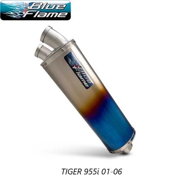 TRIUMPH TIGER 955i 2001-2006 BLUEFLAME COLOURED TITANIUM TWIN PORT EXHAUST